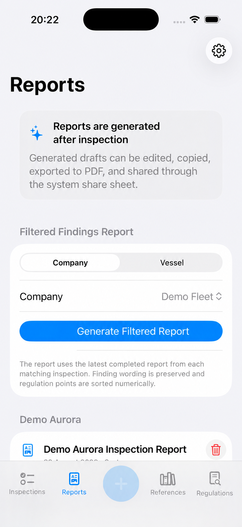 Branded demonstration based on the real Reports tab, with fictional data